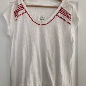 White T-shirt with red embroidery